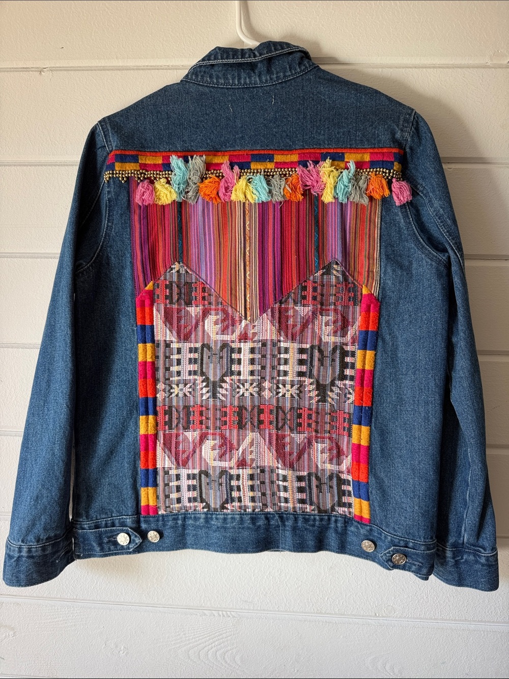 Honey Punch Denim Jacket with Multicolor Embroidered Back Panel